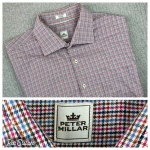 Peter Millar hounds tooth plaid Dress Shirt Men‎ XL Long Sleeve button up